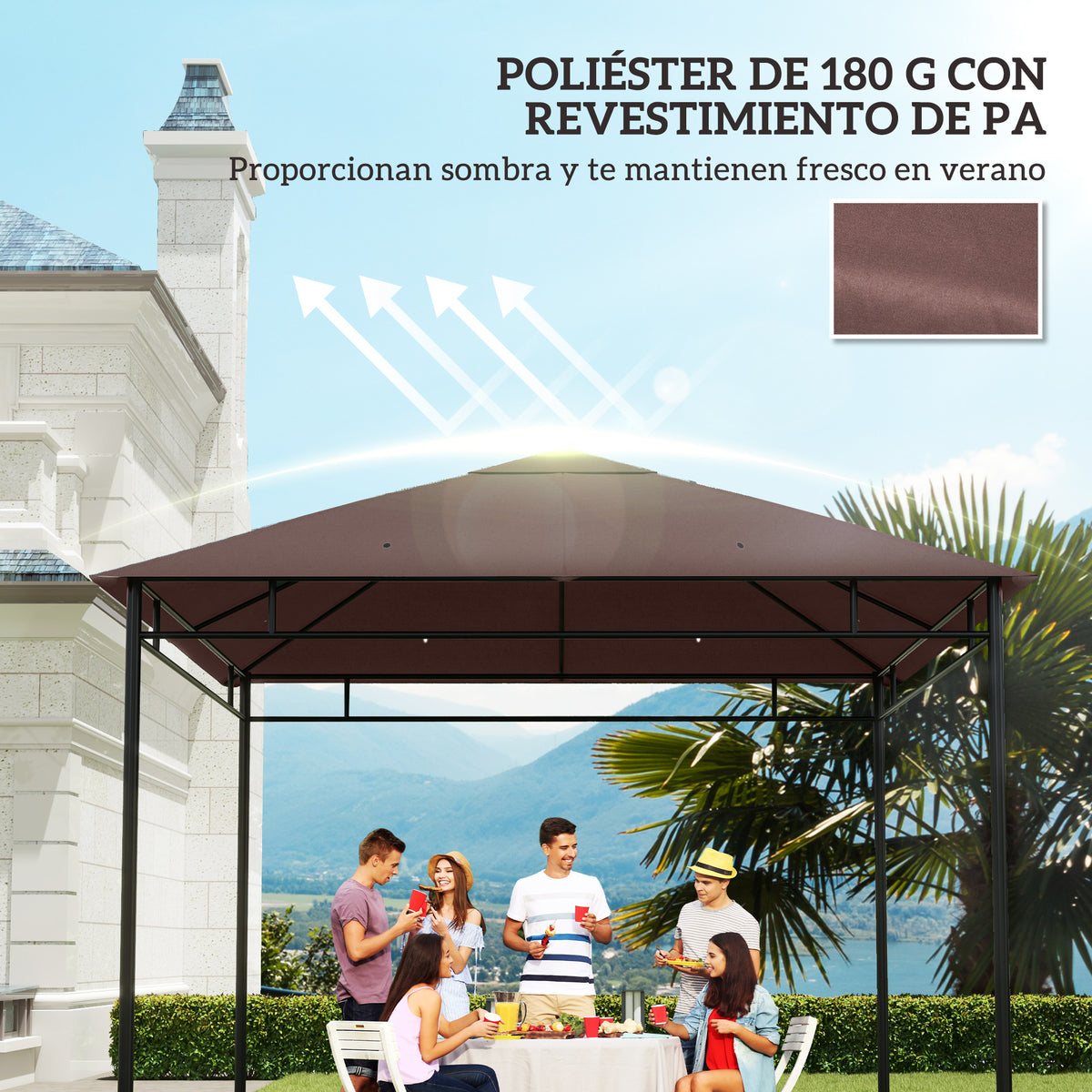 Techo De Repuesto Para Cenador De Jardín Outsunny 2.98x2.95 M Café_5