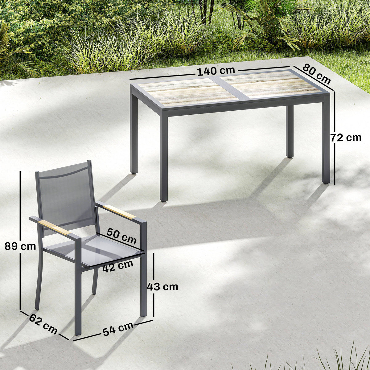 Conjunto De Jardín Outsunny Acero Galvanizado, Textilene Gris Oscuro 140x80x72 Cm_2