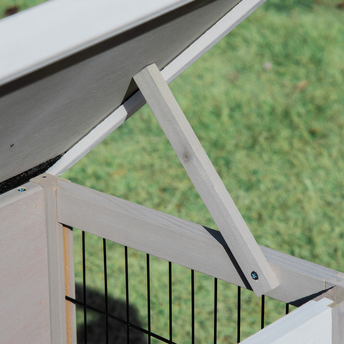 Conejera De Madera Exterior Con Techo Abatible Pawhut 91x46x71 Cm Gris_4