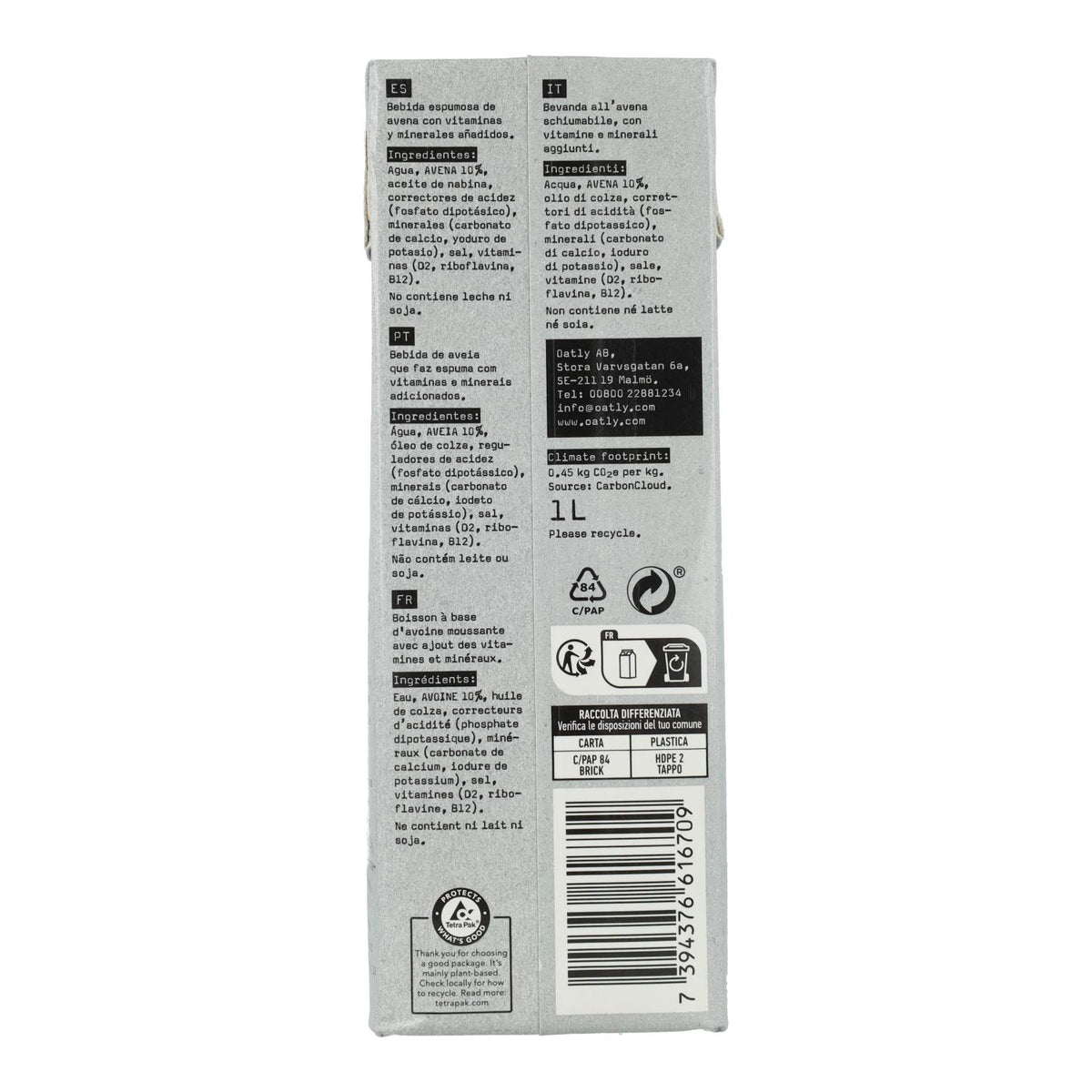 Pack 6 uds Bebida Avena Barista Oatly 1 L