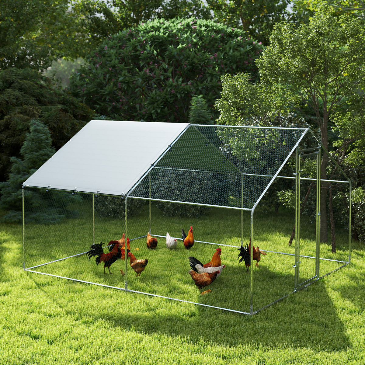 Gallinero Para Exterior Pawhut Acero Plata 300x340x190 Cm_3