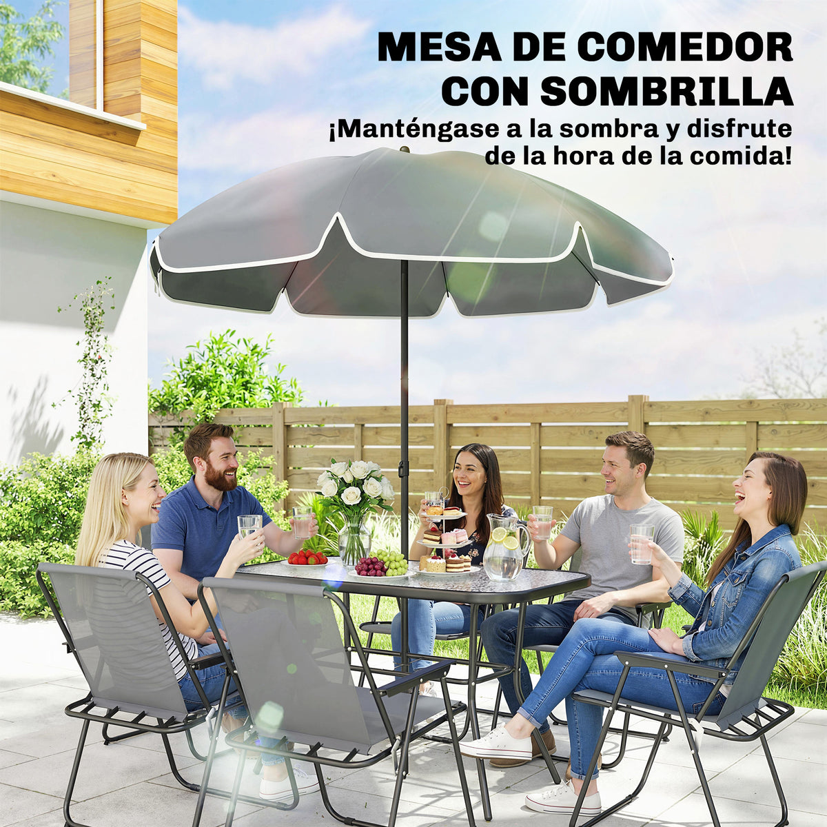 Conjunto De Jardín Outsunny Acero, Textilene Gris 119x68x70 Cm_5