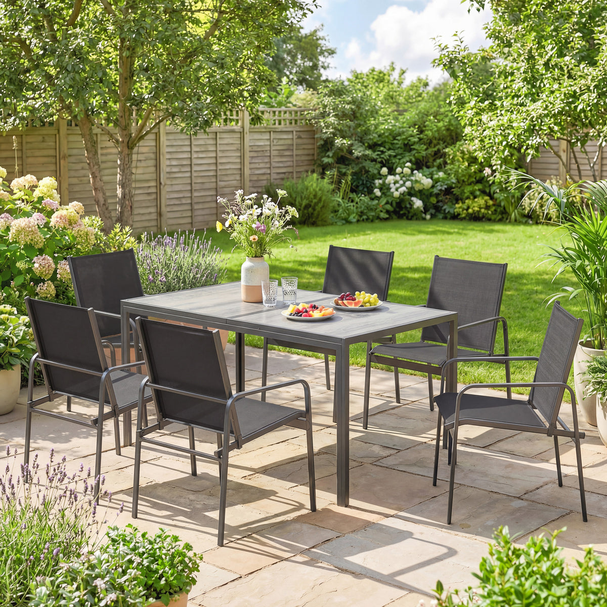 Conjunto De Jardín Outsunny Acero Galvanizado, Textilene Negro 150x80x74 Cm_3
