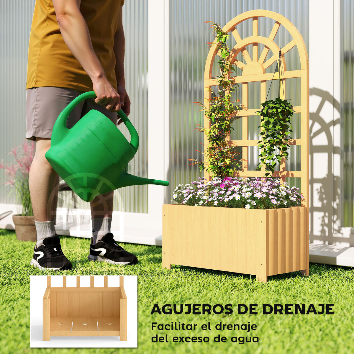Jardinera Con Enrejado Outsunny Madera De Abeto Madera Natural 60x30x120 Cm_5