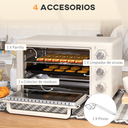 Horno Eléctrico Homcom Metal, Vidrio Templado Crema 46x38.5x29 Cm_5