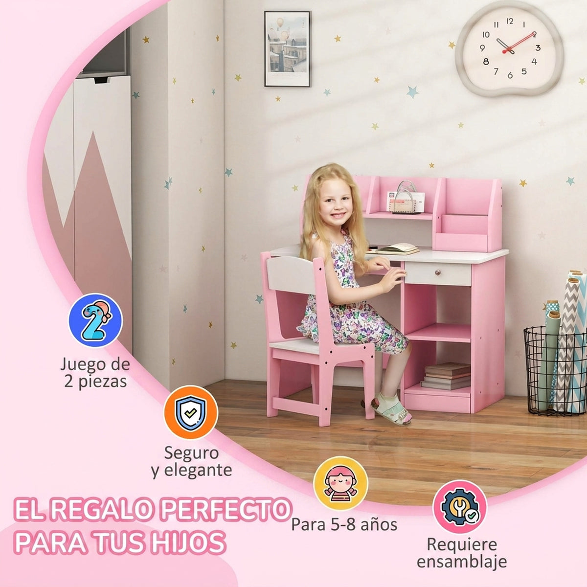 Escritorio Infantil Zonekiz Mdf Rosa 90x45x90 Cm_5