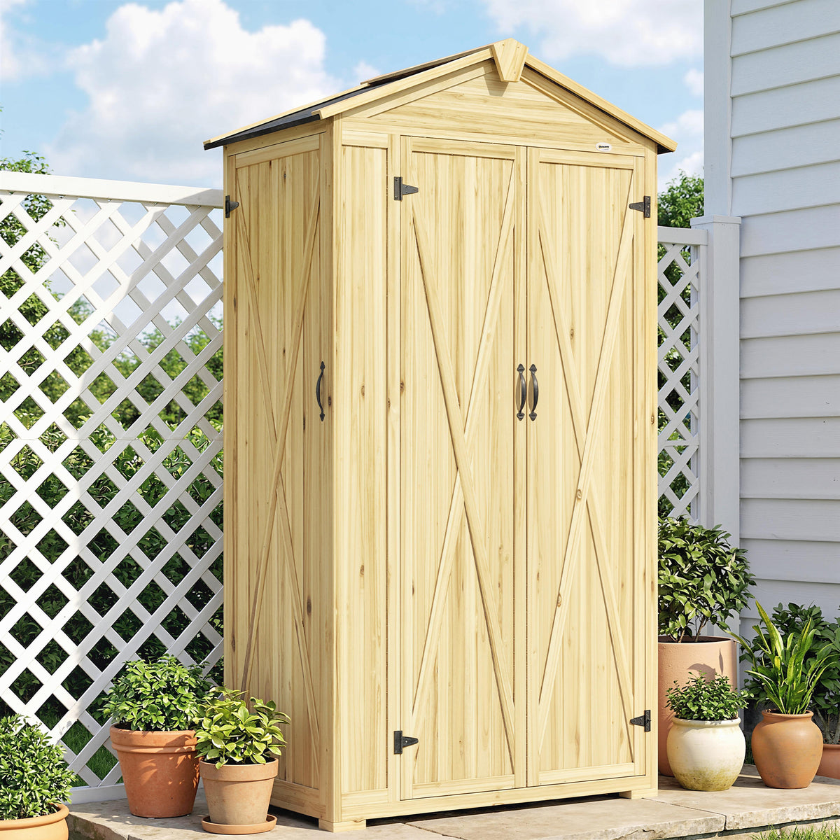 Armario De Jardín Outsunny Madera De Abeto Madera Natural 93x53x168 Cm_3