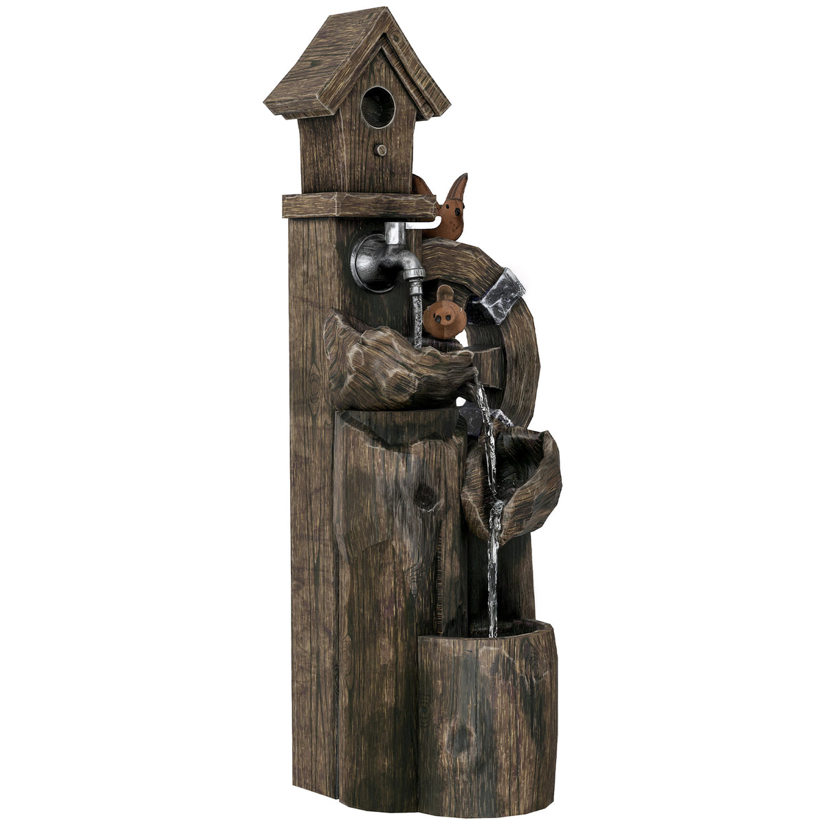 Fuente De Agua Outsunny Resina Multicolor 34.5x29.5x92 Cm_0