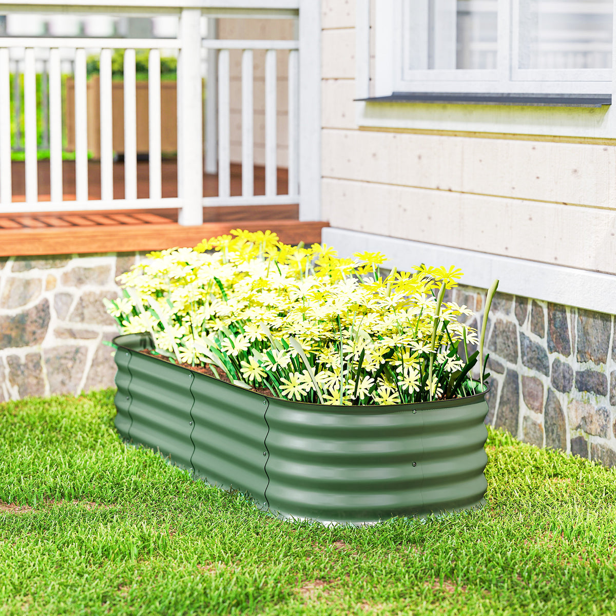 Jardinera Exterior Outsunny Acero Galvanizado Verde 150x62x30 Cm_4