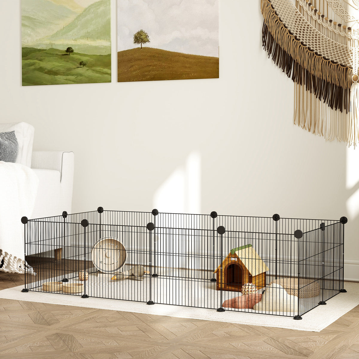 Parque Para Mascotas Pawhut Acero Negro 140x70x35 Cm_1