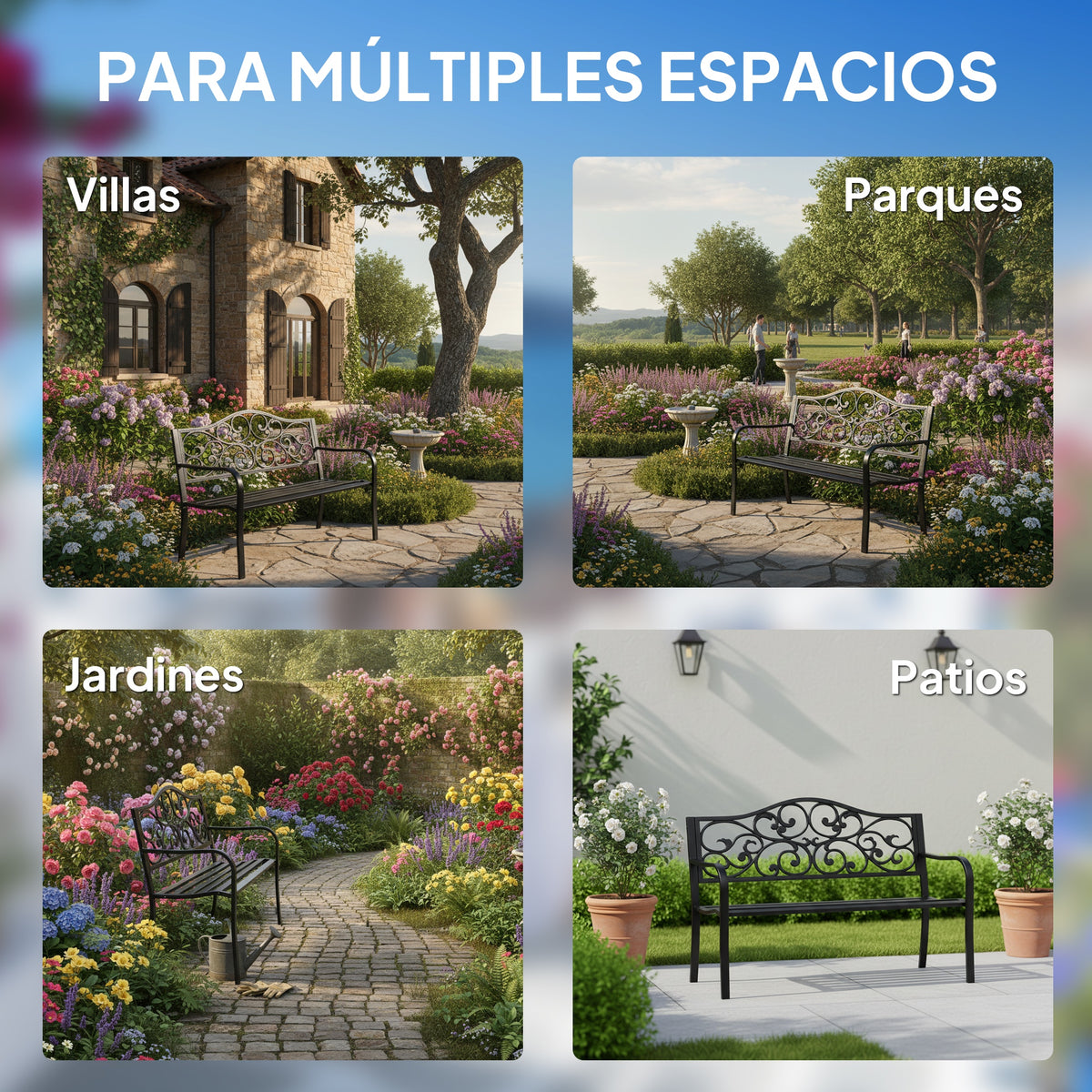 Banco De Jardín Outsunny Acero Negro 127x60x89 Cm_5