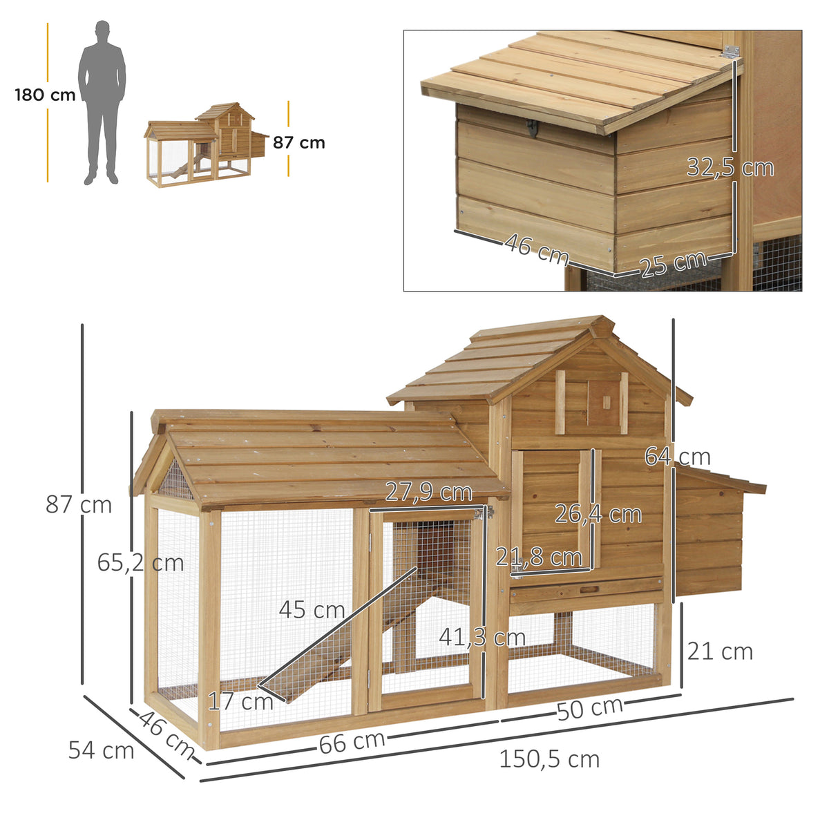 Gallinero De Jardín Pawhut Madera De Abeto Madera Natural 151,5x54x87 Cm_2