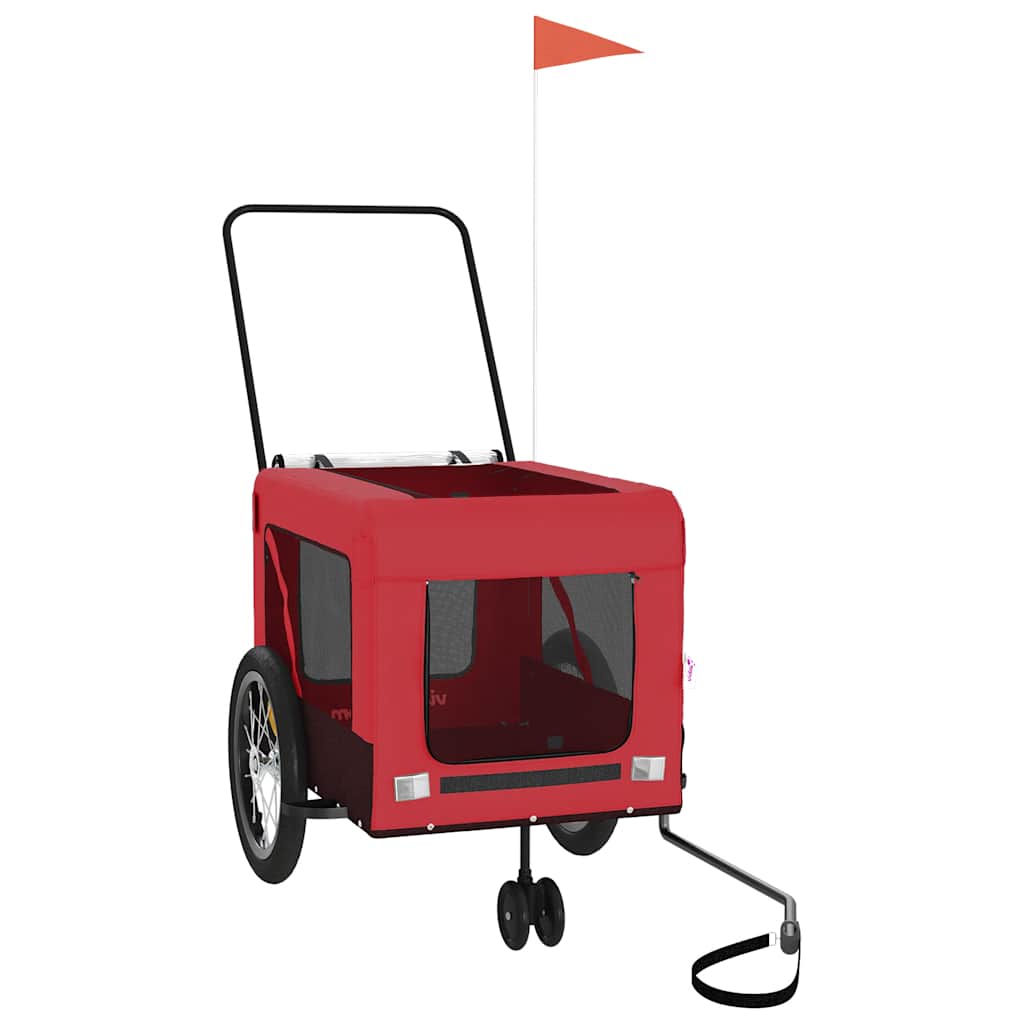 Remolque De Bicicleta Mascotas Hierro Tela Oxford Rojo Negro_3