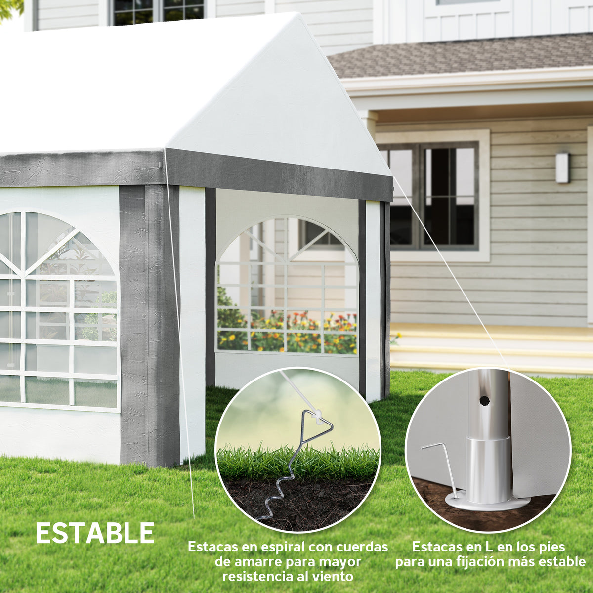 Carpa Para Fiesta Outsunny Acero, Pe Gris Y Blanco 797x397x310 Cm_5