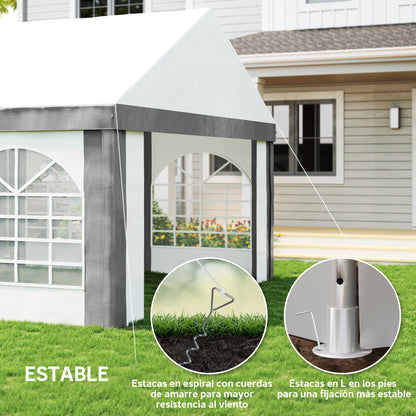 Carpa Para Fiesta Outsunny Acero, Pe Gris Y Blanco 797x397x310 Cm_5