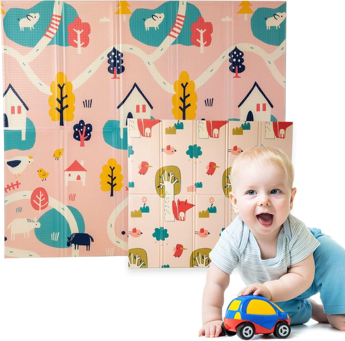 Alfombra Bebe, 1.5cm Grosor, Diseño Infantil, 200 X 180 Cm, Acolchada De Xpe, Reversible_0