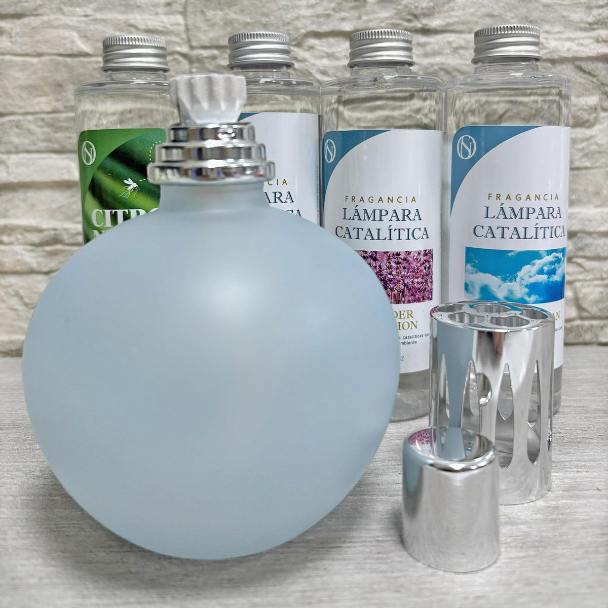 Lámpara Catalítica Azul Grisáceo Mate + Aroma Mediterranean Light 200ml - Elimina Malos Olores, Impurezas Y Perfuma_1