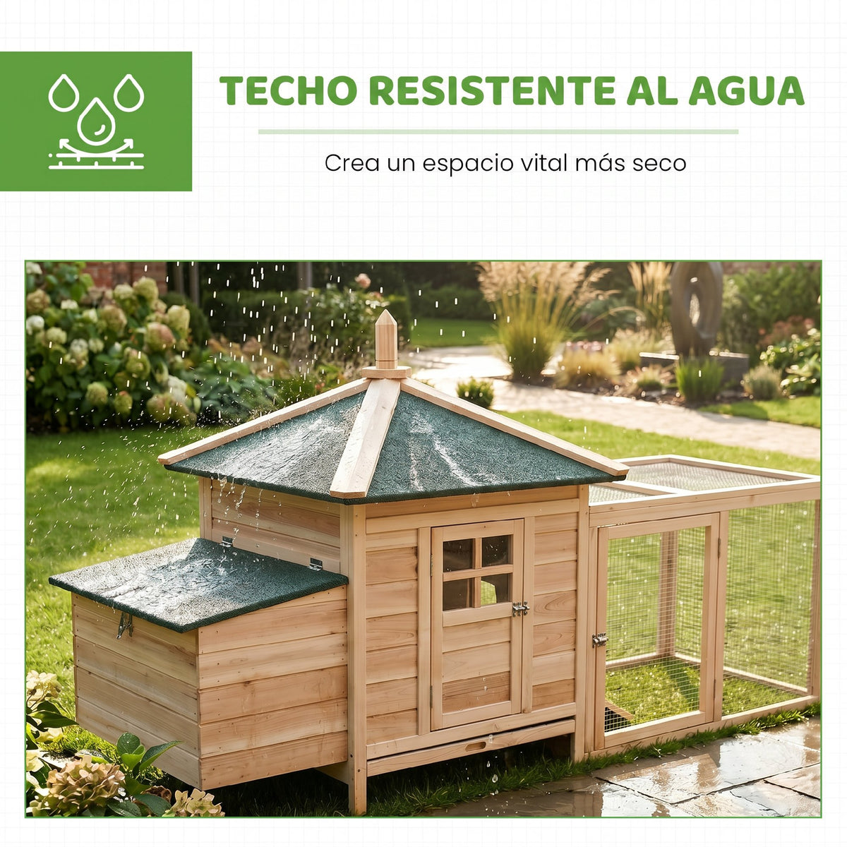 Gallinero De Madera Con Nido Zona Abierta Pawhut 196x76x97 Cm Natural_3