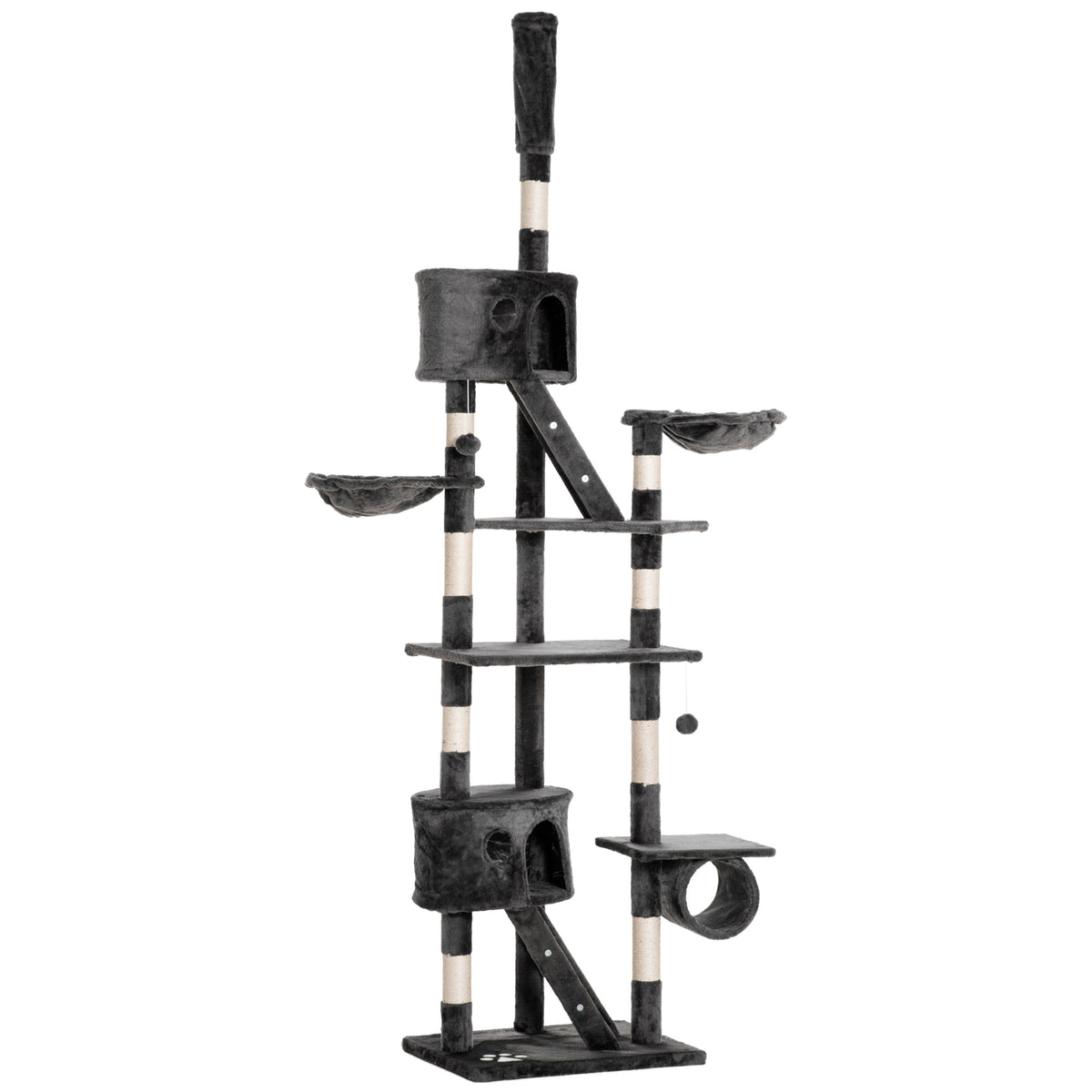 Pawhut Árbol Rascador Para Gatos 60x45x240-260 Cm Altura Ajustable Plataformas_0