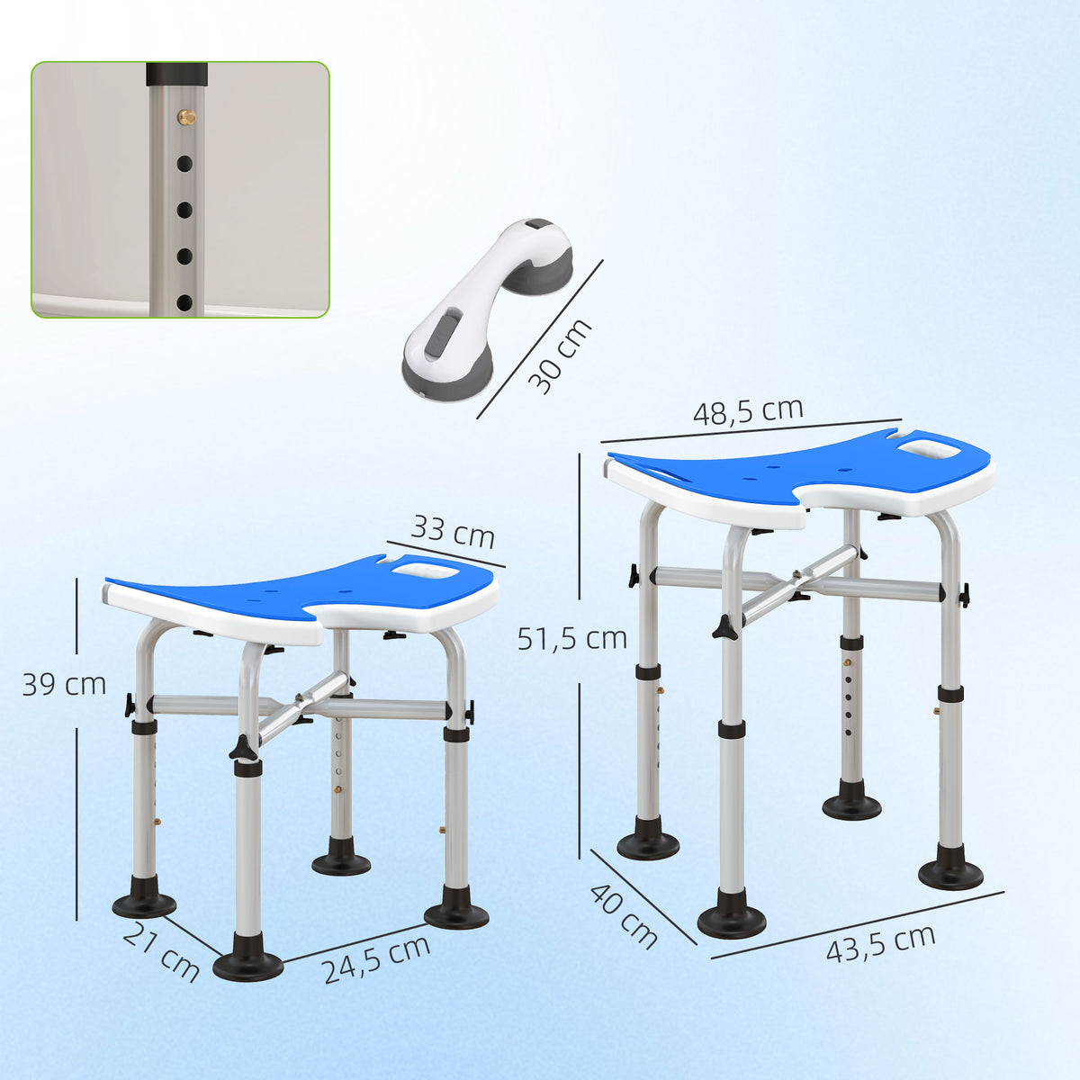 Silla Para Ducha Homcom Aluminio, Hdpe Azul 48.5x33x51.5 Cm_2