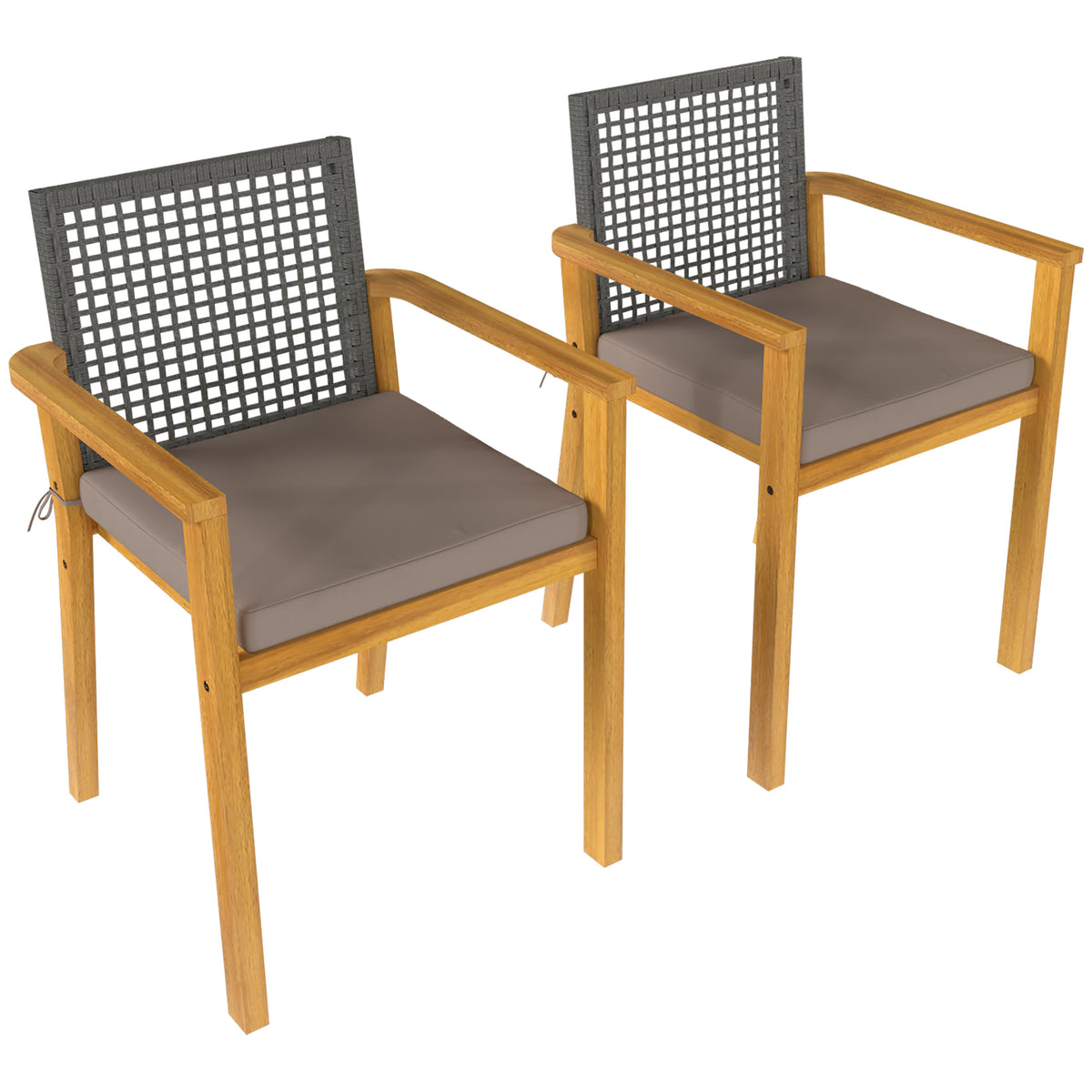 Sillas De Jardín Outsunny Madera De Acacia, Ratán Pe Madera Natural 59x55x86 Cm_3