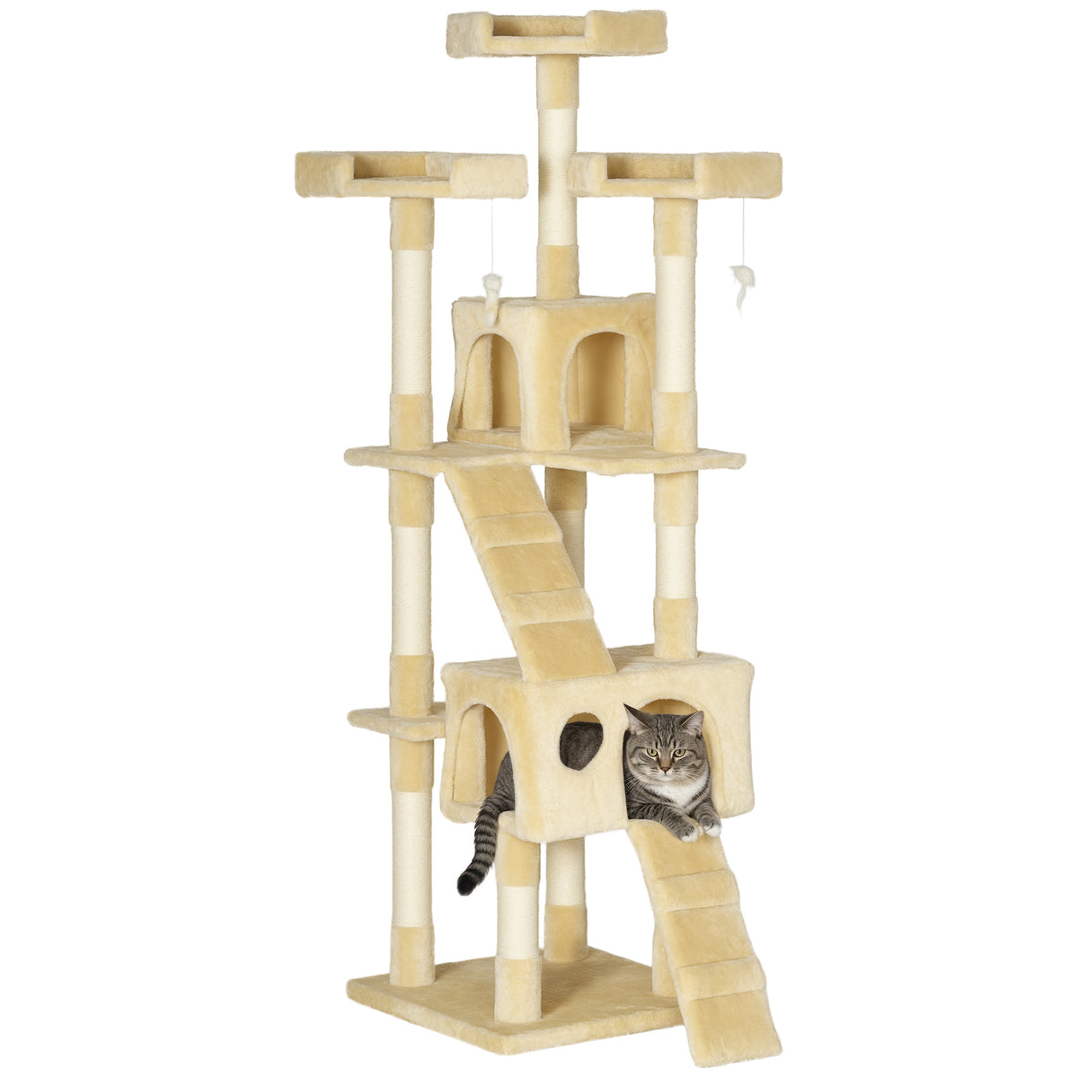 Pawhut Árbol Rascador Para Gatos Grande 49x49x173 Cm Con Múltiples Niveles Beige_0