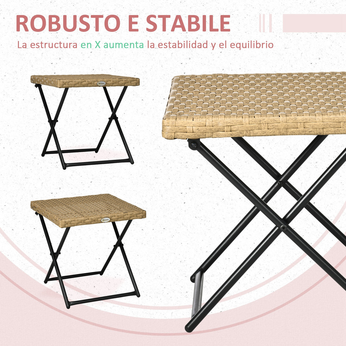 Mesa De Jardín Outsunny Acero, Pe Madera Natural 40x40x40 Cm_5
