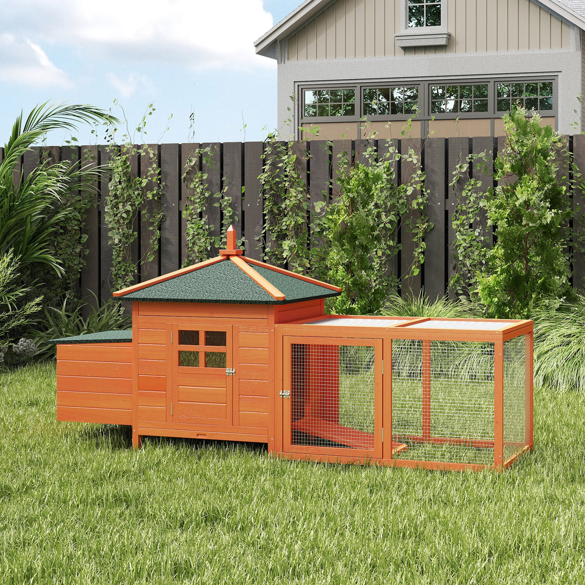 Gallinero Pawhut Madera De Pino, Metal Naranja 196x76x97 Cm_1