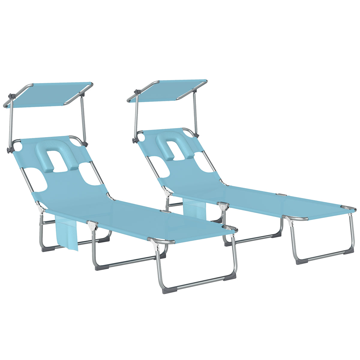 Tumbonas Plegables Outsunny Acero Galvanizado, Textilene Azul Claro 188x56x27 Cm_0