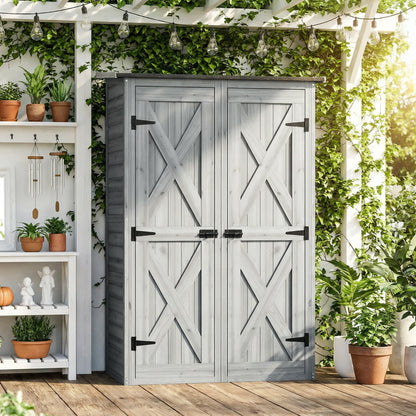 Armario De Jardín Outsunny Madera De Abeto Gris 115x53x156 Cm_1