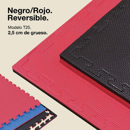 Tatami Puzzle 2,5cm 100x100cm, Pack 4 Unidades – Superficie T Negro/rojo Jowy_0