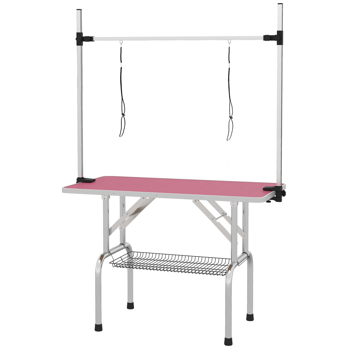 Mesa De Peluquería Pawhut Goma, Metal Rosa 107x60x164 Cm_0
