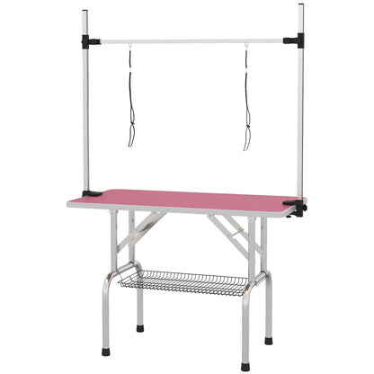 Mesa De Peluquería Pawhut Goma, Metal Rosa 107x60x164 Cm_0