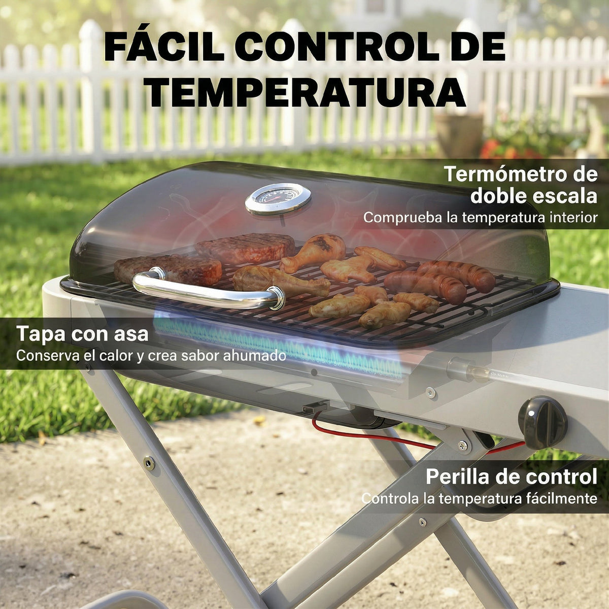 Barbacoa De Gas Outsunny Metal, Acero Inoxidable Negro 109x55x89 Cm_5