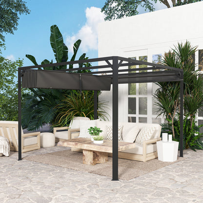 Pérgola Outsunny Aluminio, Tela De Poliéster Gris Oscuro 300x300x227 Cm_4