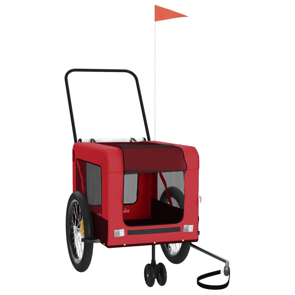 Remolque De Bicicleta Mascotas Hierro Tela Oxford Rojo Negro_2