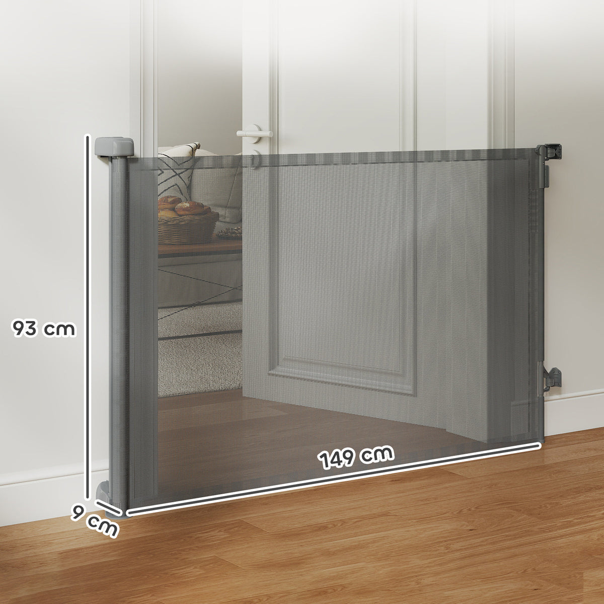 Pawhut Barrera De Seguridad Para Perros Retráctil Extensible Hasta 140 Cm Gris_2