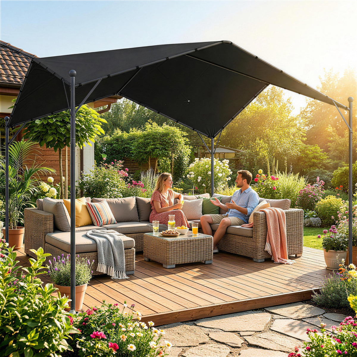 Pérgola Outsunny Metal Galvanizado, Poliéster Gris Oscuro 300x300x280 Cm_1