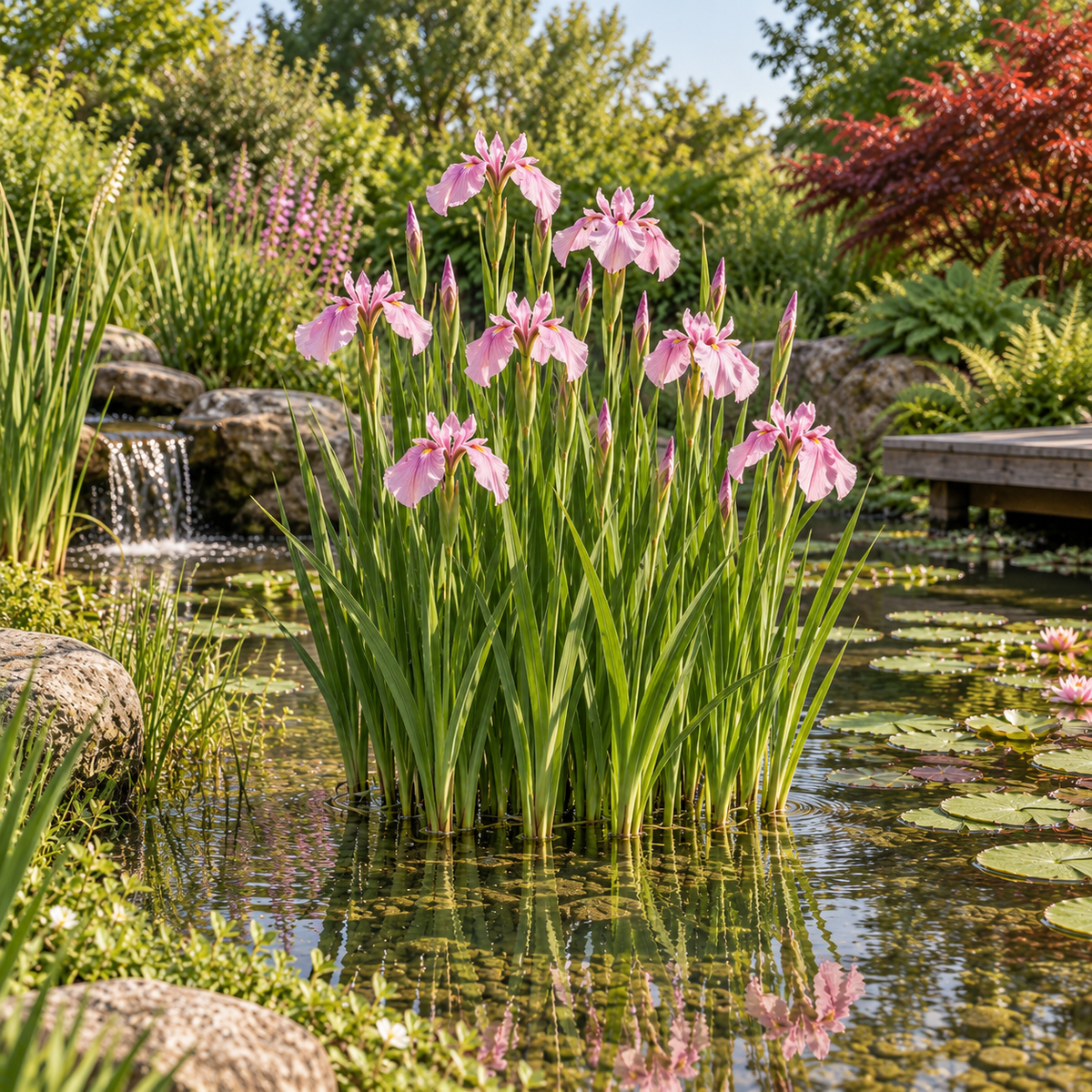 Lirio Rosa - Iris Laevigata - Set De 4 Con Cesta_1