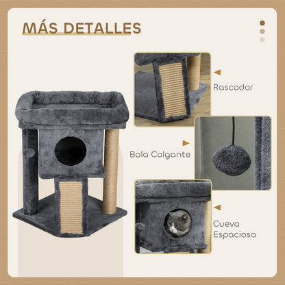 Pawhut Árbol Rascador Para Gatos Pequeños 57 Cm Con Cueva Cama Gris Oscuro_4