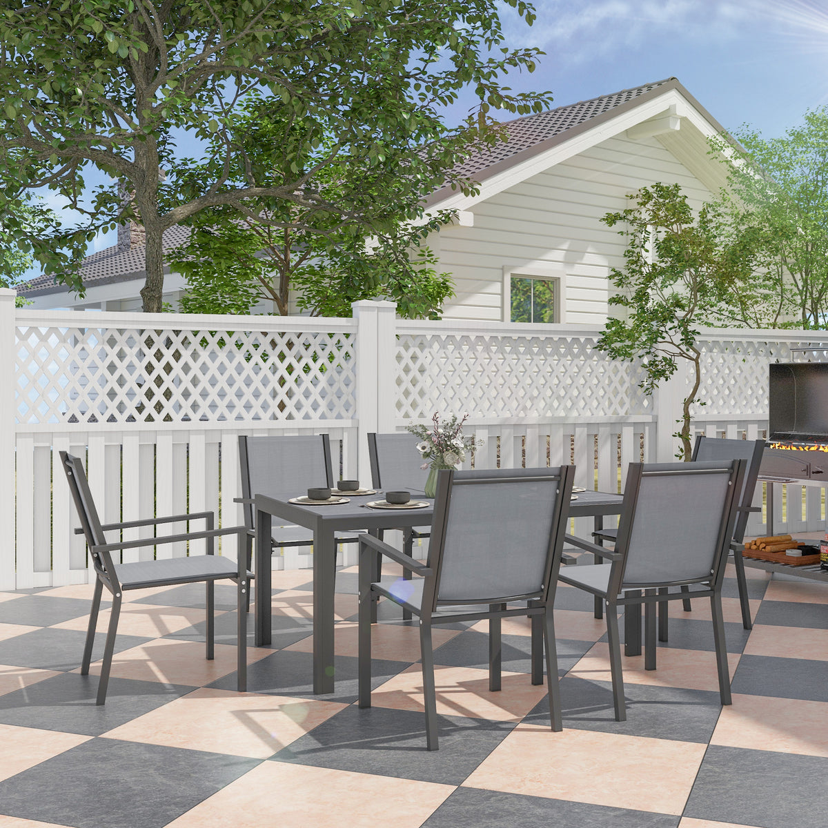 Conjunto De Jardín Outsunny Acero, Textilene Gris Claro 150x90x73 Cm_1