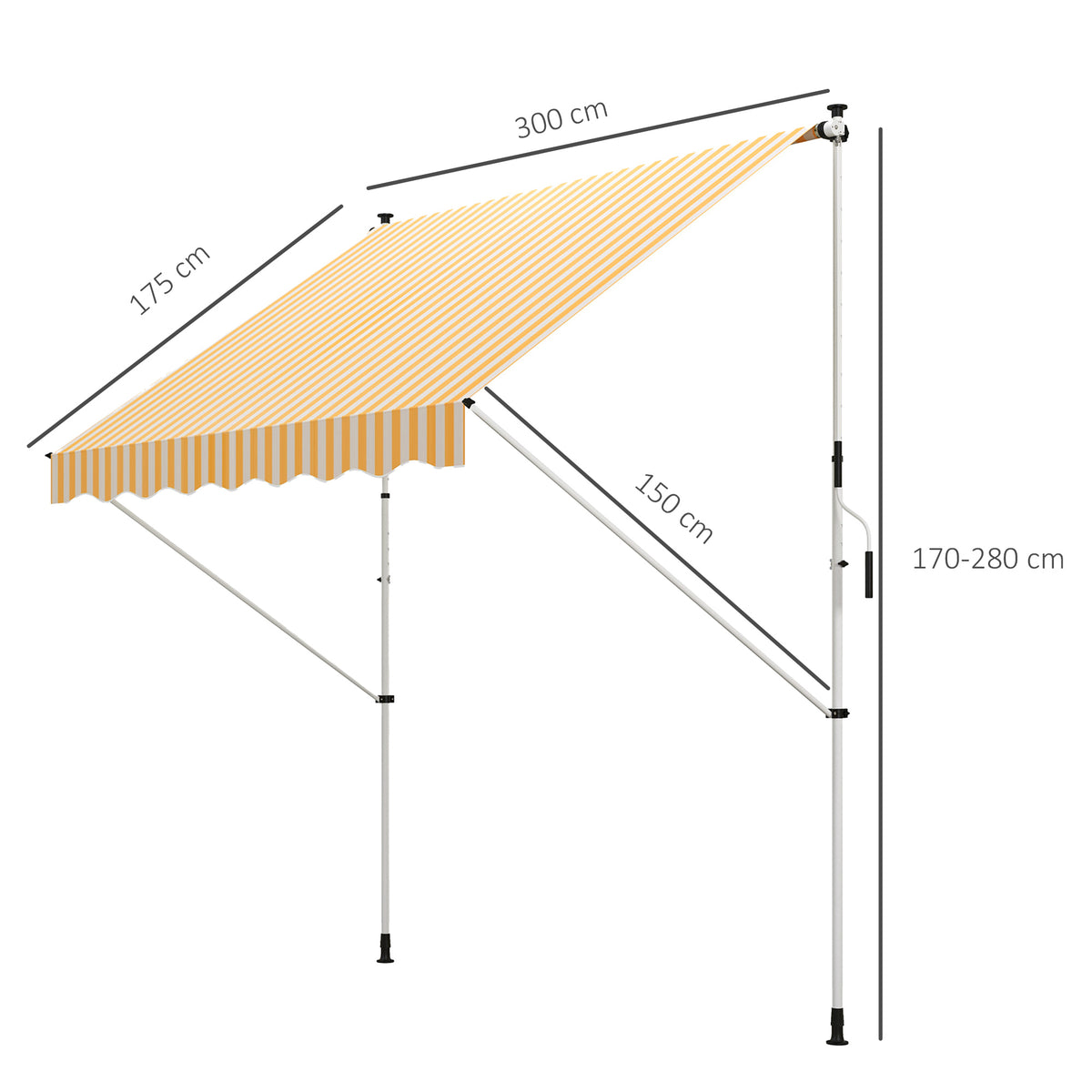 Toldo Manual Retráctil Exterior Outsunny 300x150x170-280 Cm Amarillo_2