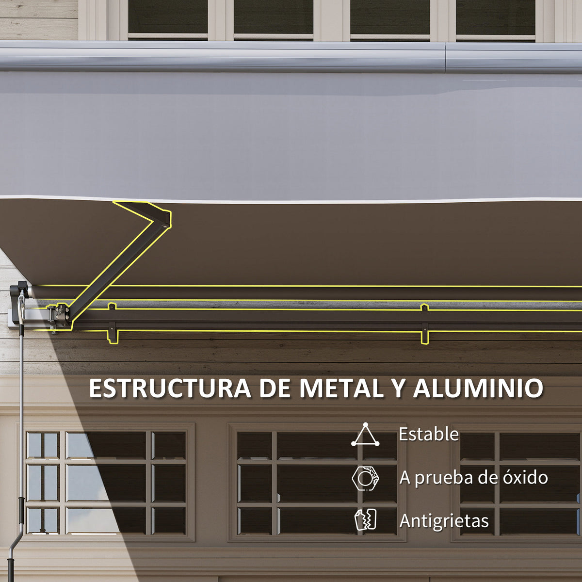 Toldo Manual Retráctil Outsunny Aluminio, Poliéster Gris 295x200x400 Cm_5