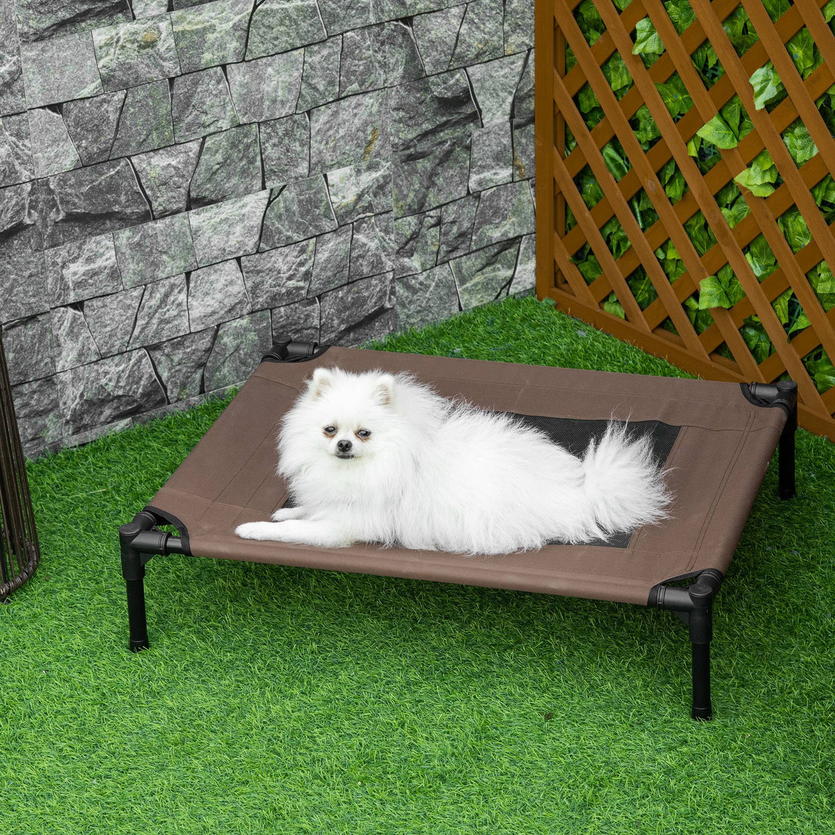 Pawhut Cama Elevada Perros Con Malla Transpirable Tela Oxford 76x61x18 Cm Marrón_4