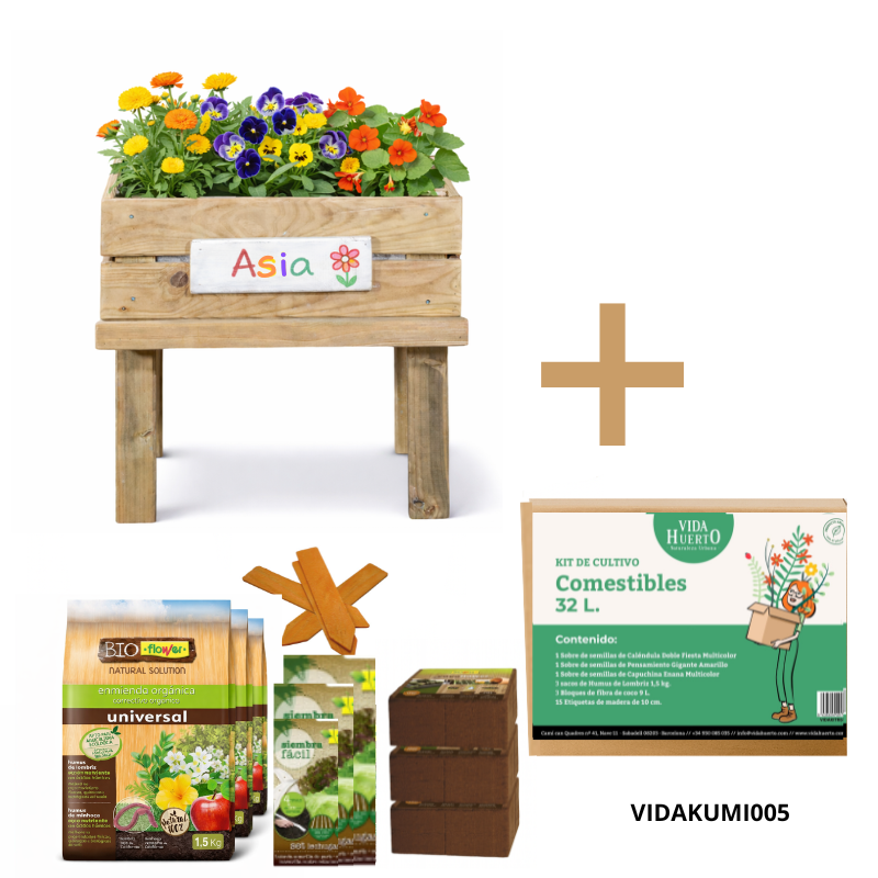 Mesa De Cultivo Infantil De Madera Con Kit De Cultivo Flores Comestibles| Vidahuerto_0