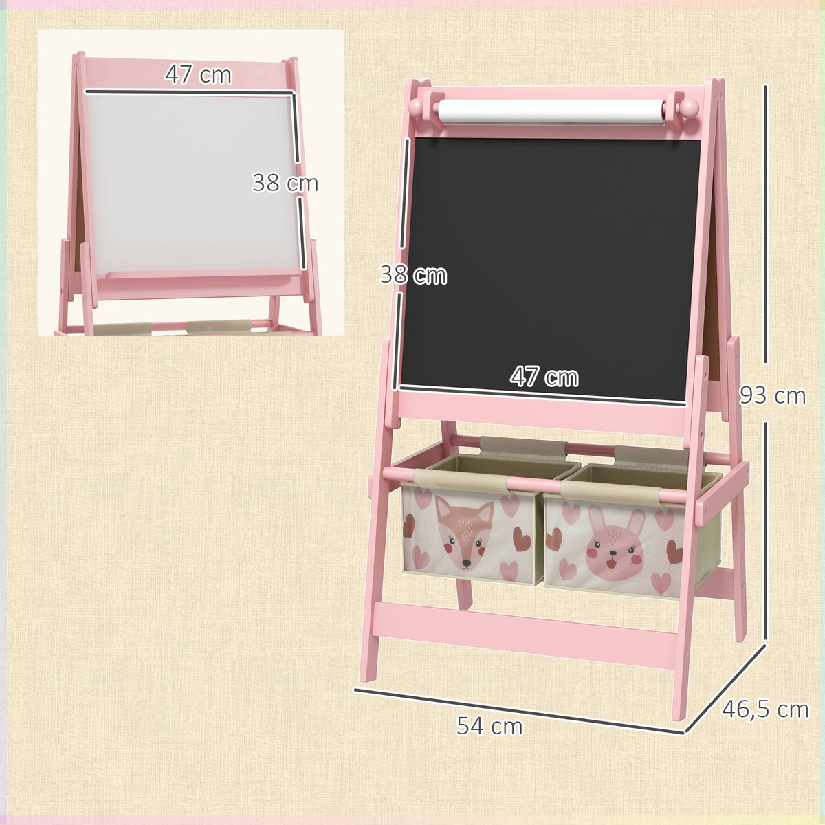 Caballete Para Niños Aiyaplay Mdf, Madera De Pino Rosa 54x46.5x93 Cm_2
