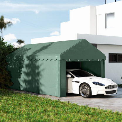 Garaje Exterior Coche Outsunny Poliéster, Acero Galvanizado Verde 594x300x280 Cm_1