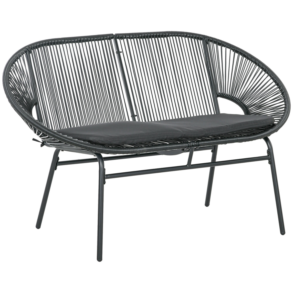 Silla De Ratán Outsunny Acero, Pe Negro 132x72x83 Cm_0