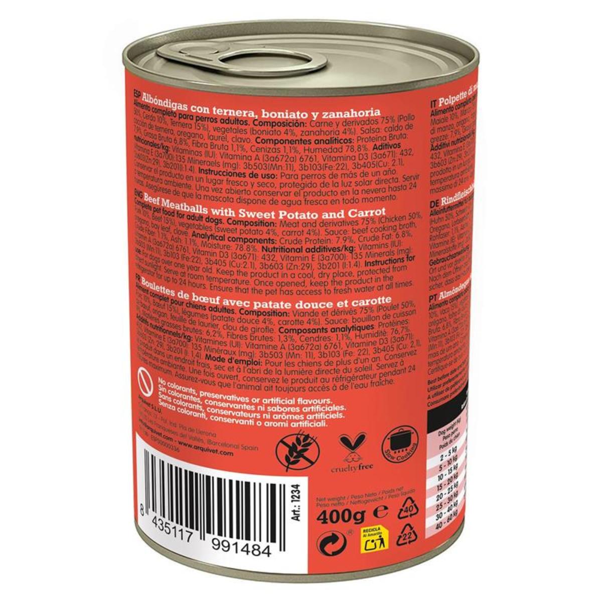 Fresh Beef Meatballs Arquivet 400 g Comida húmeda para perro con ternera, boniato y zanahoria