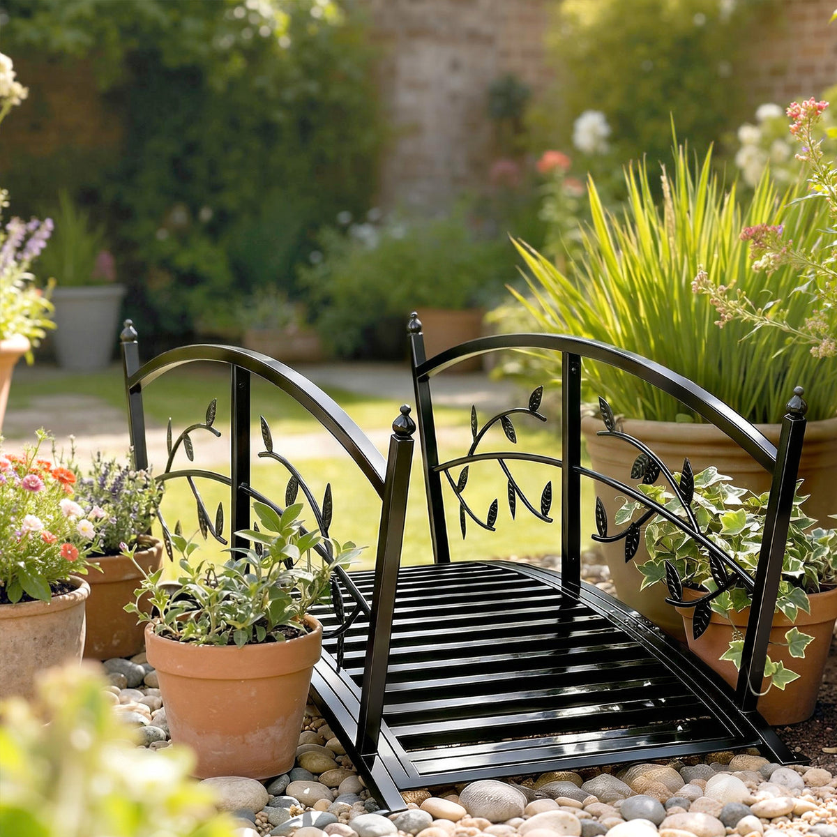 Puente De Jardín Outsunny Metal Negro 120x51x47 Cm_3